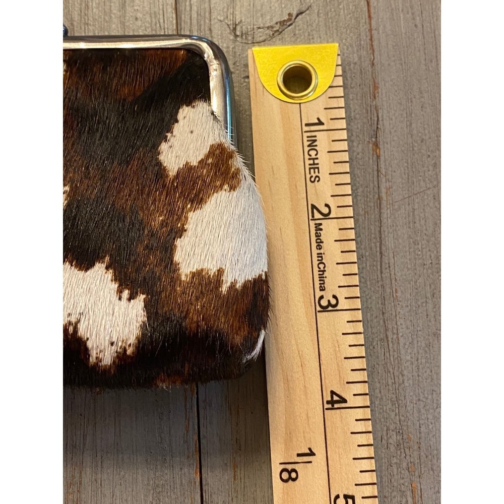 Patricia Nash Cow Print Calf Hair Leather Kiss Lock Coin Purse Keychain Black - Picture 6 of 11